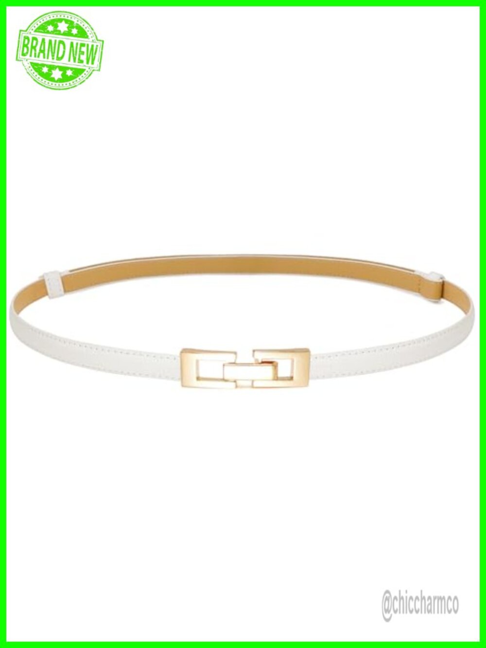 Skinny PU Leather Belt Thin Gold Buckle Waist Belt for Dresses